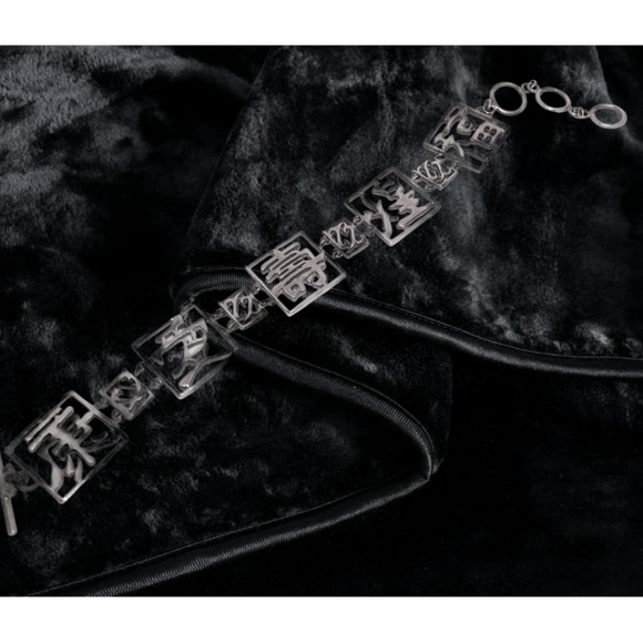 .Sterling Silver Chinese Characters Calligraphy Panel Design Link Bracelet - Picture 3 of 5